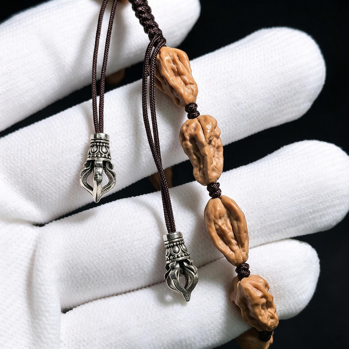 "Tibetan Silver Pendant Mini Walnut" ZYDZ-CG1B9E Mini Bracelet | 8.0mm x 8.0mm | 12 Beads | Stock ID: ZYDZ-CG1B9E - ThePatinaProject