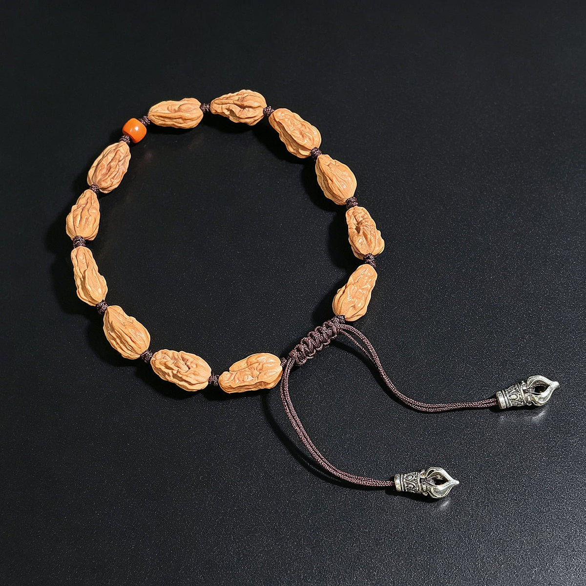 "Tibetan Silver Pendant Mini Walnut" ZYDZ-CG1B9E Mini Bracelet | 8.0mm x 8.0mm | 12 Beads | Stock ID: ZYDZ-CG1B9E - ThePatinaProject