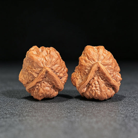 "Toad Head Arrow-Foot Frog Awakening Lion" Hamatou Jianzuwa Xingshi HMTXS-CWB7E Wenwan Walnuts Collector Pair | 38.0mm x 41.0mm | Stock ID: HMTXS-CWB7E - ThePatinaProject