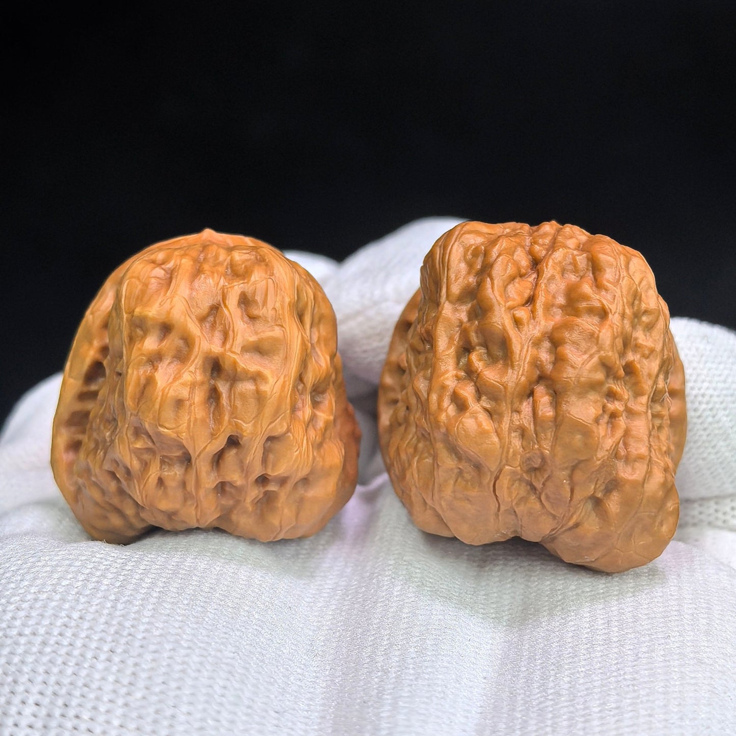 Toad Head “Seated Buddha with Turtle-Shell Back” Scholar Walnut Pair — 34.0mm x 39.0mm | HMTZF-CG245E - ThePatinaProject