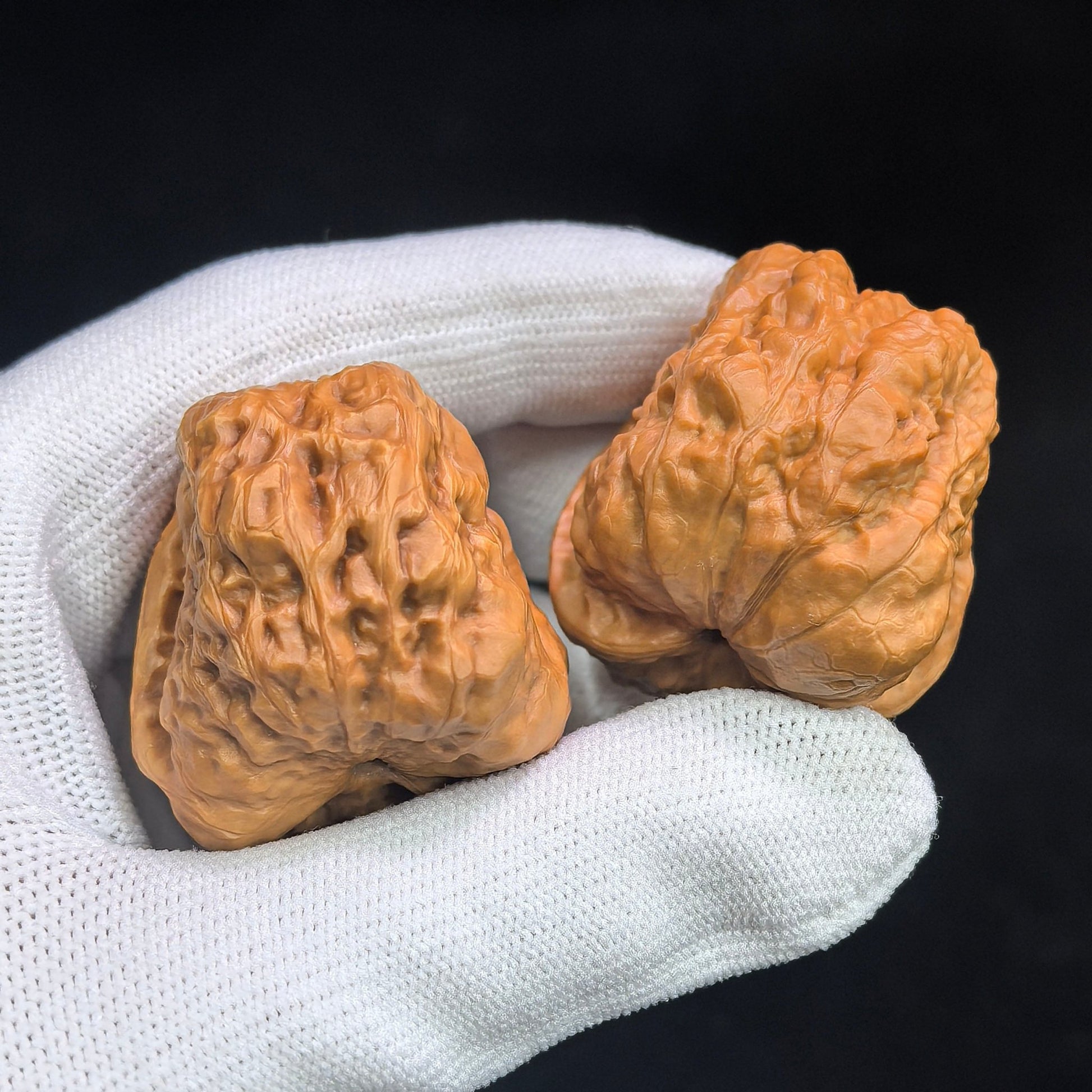 Toad Head “Seated Buddha with Turtle-Shell Back” Scholar Walnut Pair — 34.0mm x 39.0mm | HMTZF-CG245E - ThePatinaProject
