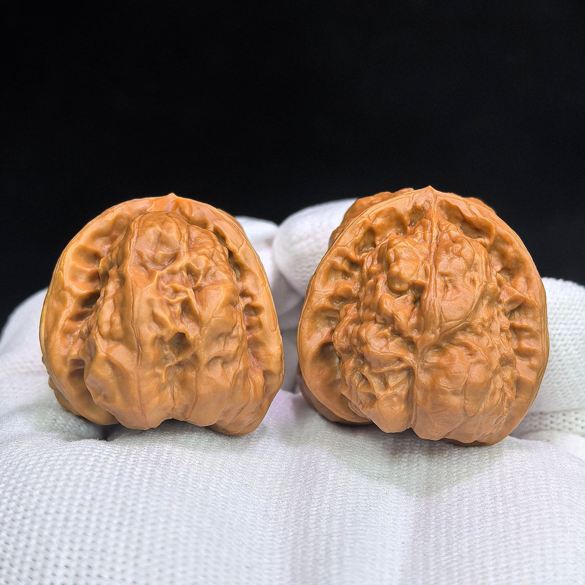 Toad Head “Seated Buddha with Turtle-Shell Back” Scholar Walnut Pair — 34.0mm x 39.0mm | HMTZF-CG245E - ThePatinaProject