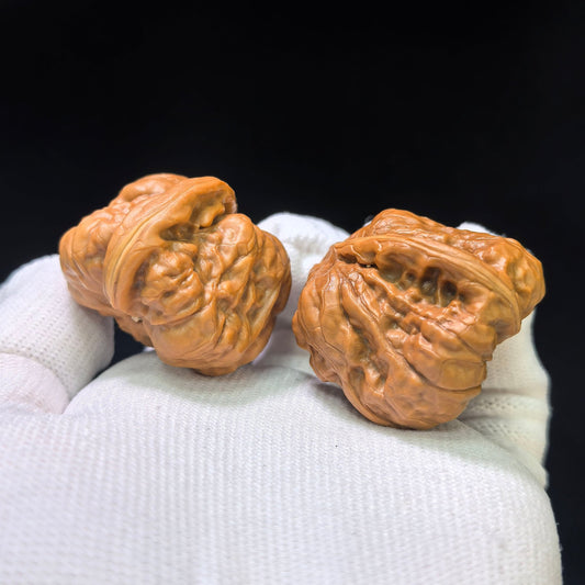 "Toad Head Smooth-Sailing" (Hamatou Yifan Fengshun) Scholar Walnuts Pair | 27.0mm x 35.0mm | Miniature Inverse Profile | Singularities Grade Masterpiece | Stock ID: HMTYF-401E - ThePatinaProject