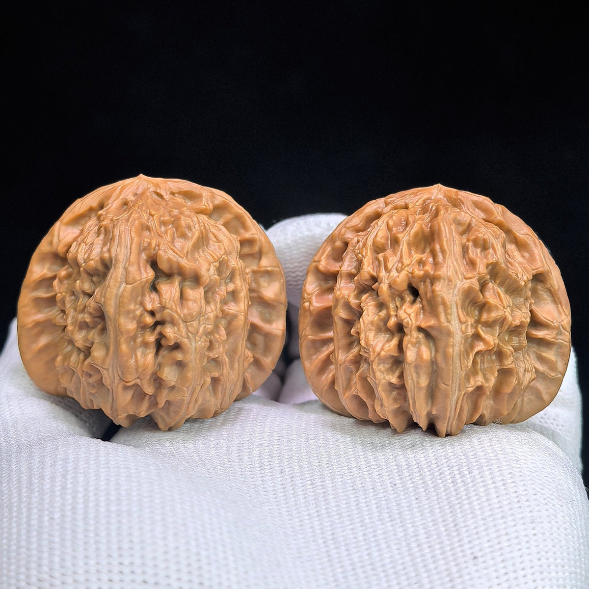 "Triangle White Lion" Sanjiao Baishizi BSJ-1305C Wenwan Walnuts Collector Pair | 41.0mm x 43.0mm | Stock ID: BSJ-1305C - ThePatinaProject