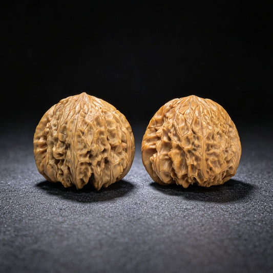 Triangular Blizzard Wenwan Walnut Pair | Sculptural Three-Sided Form | 44.0mm × 43.0mm | SJBX-17D1 - ThePatinaProject