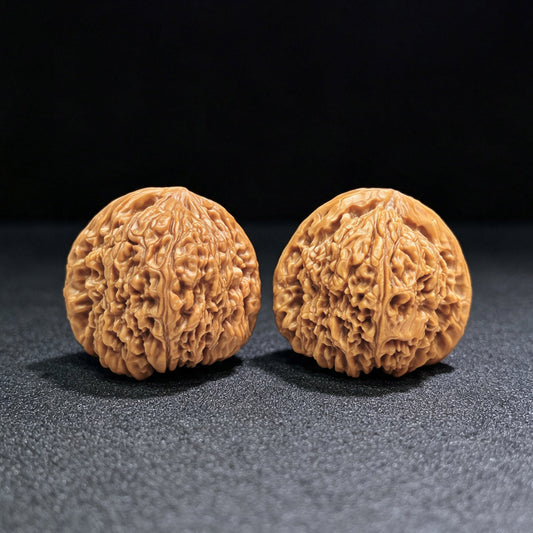 "Triangular Concave Base Nanjiangshi" Sanjiao Aodi Nanjiangshi NJS-1508C Low-Profile Wenwan Walnuts Pair | 41.0mm x 38.0mm | NJS-1508C - ThePatinaProject