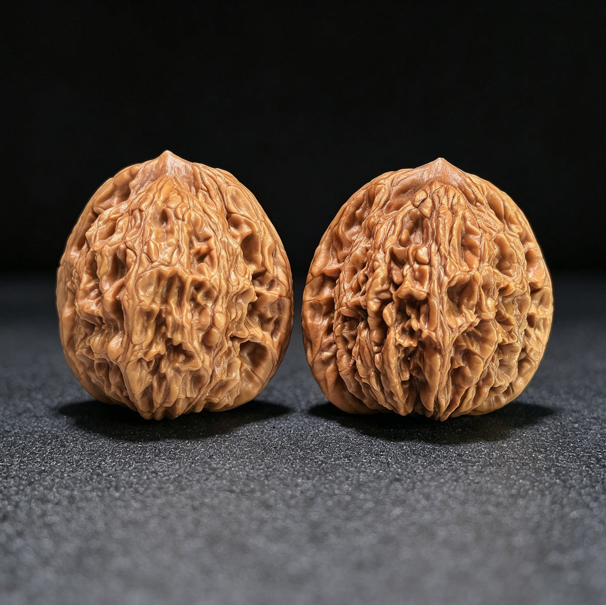 "Wheat Ear Tiger Head" (Mai Sui Hu Tou) MSHT-1405 Collector Wenwan Walnuts Pair | 40.0mm x 36.0mm | Stock ID: MSHT-1405 - ThePatinaProject