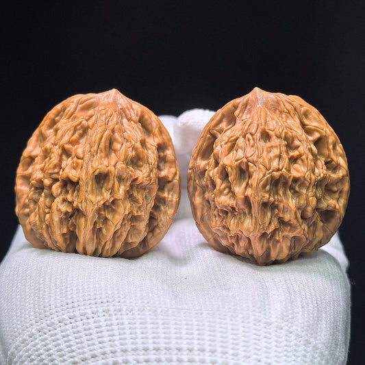"Wheat Ear Tiger Head" (Mai Sui Hu Tou) MSHT-1405 Collector Wenwan Walnuts Pair | 40.0mm x 36.0mm | Stock ID: MSHT-1405 - ThePatinaProject