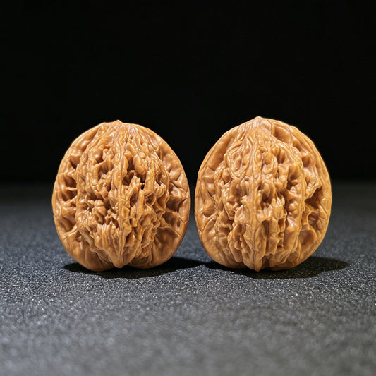 "Wheat Ear Tigerhead" Maisui Hutou Classic Heritage Low-Profile Wenwan Walnuts Pair | 37.0mm x 35.0mm | MSHT-1112 - ThePatinaProject