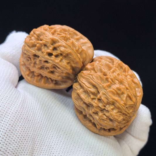 "White Lion Half-Wall" Baishizi Banbi Wenwan Walnuts Pair | 40.0mm x 41.0mm | BSJBB-C236E - ThePatinaProject