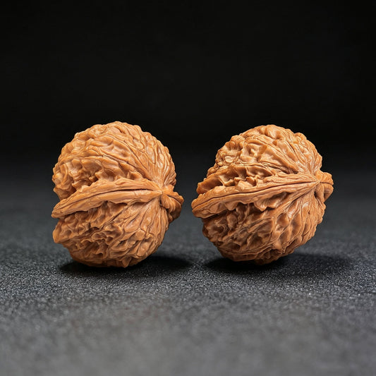 White Lion “Pufferfish” Half-Wall Wenwan Walnut Pair — 40.0mm x 29.0mm | BSZBB-1402E - ThePatinaProject