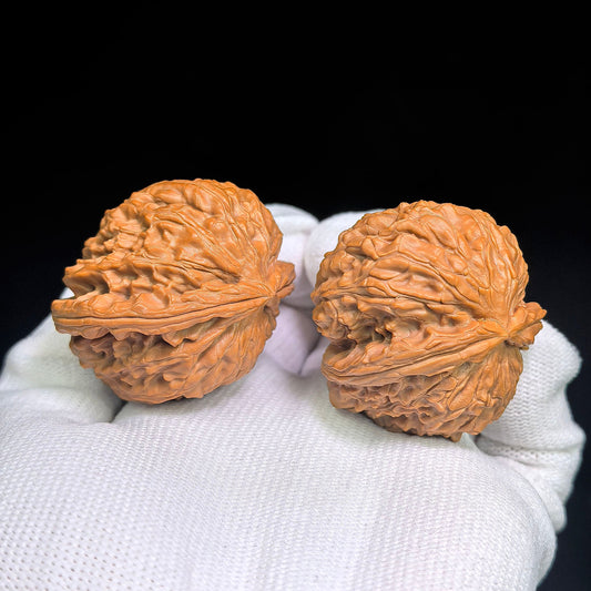 White Lion “Pufferfish” Half-Wall Wenwan Walnut Pair — 40.0mm x 29.0mm | BSZBB-1402E - ThePatinaProject