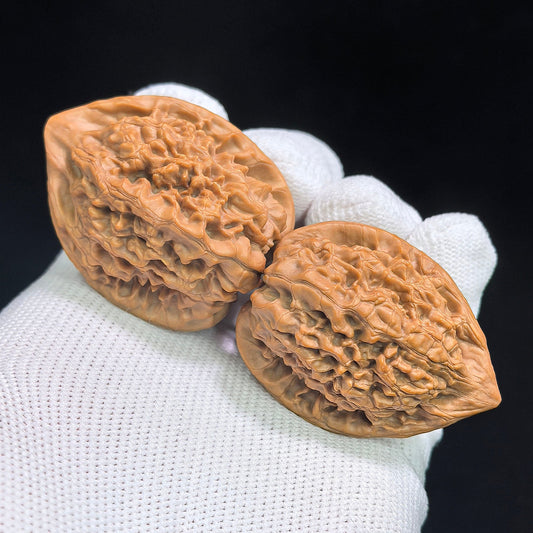 “Xiaocunzhang” Mini Official Hat Wenwan Walnut Pair | 32.0mm × 30.0mm | GM-SY1G1 - ThePatinaProject