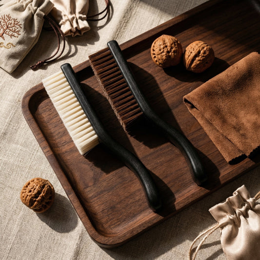 Zen Walnut Professional Patina Brush Set - Dual-Action Cleaning & Polishing Kit for Wenwan Collector (Set of 2) - ThePatinaProject